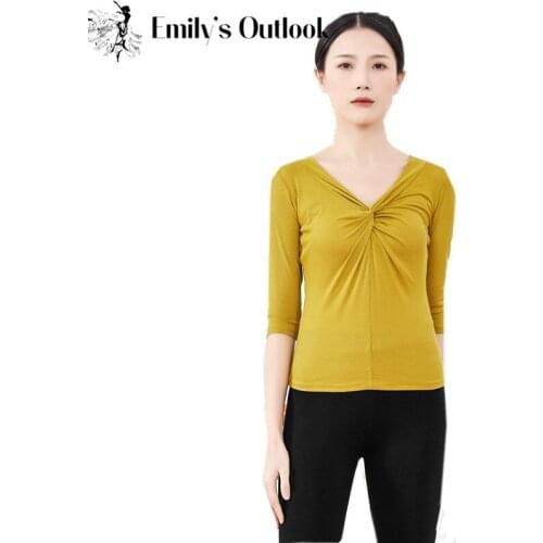 Women Yoga Dance Top Long Sleeve Dancer Practice Basic Wear Soft Shirt Adult Art Examination Clothes Twist Chest Tee