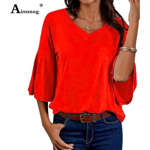 Aimsnug 2021 Women Fashion Tops Plus Size Ladies Autumn Three Quarter Sleeve T-Shirt Latest Casual Loose Female Tees Shirt