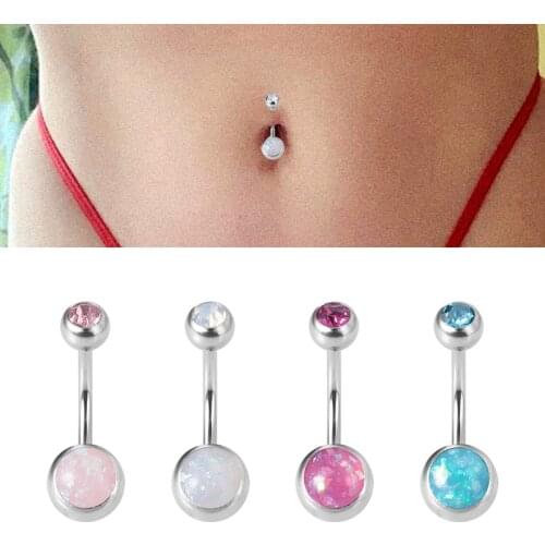 1PC Opal Belly Button Ring for Women 316L Surgical Steel Sexy Piercings 14G Navel Ring Stud Navel Barbell Body Piercing Jewelry