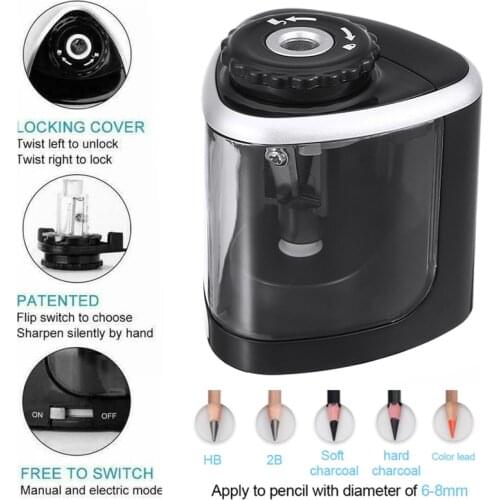 1pc Professional Safe Student Electric Pencil Sharpener Auto Helical Steel Blade Sharpener for Artists Kid Adult Colored Pencil