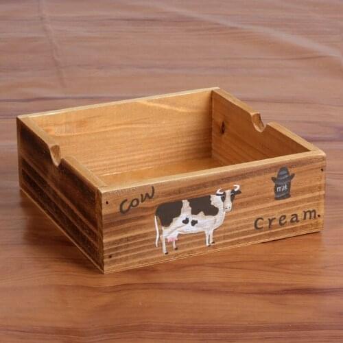 1PC Zakka Wooden Retro Desktop Cow Design Fleshy Sundries Box Vintage Wood Jewelry Antique Trinket Cosmetic Storage Box JL 104