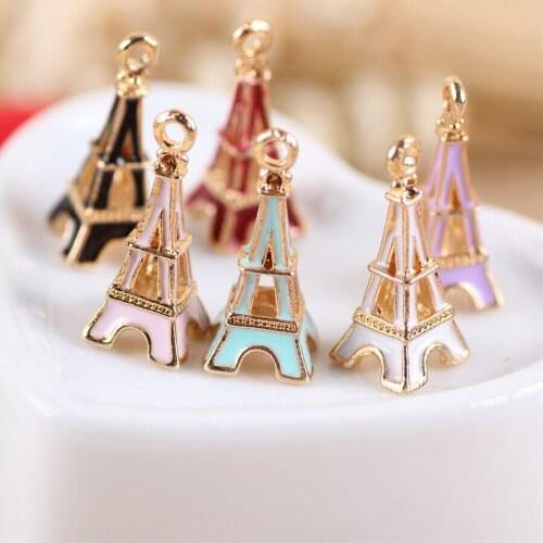 Free Shipping 20PCS Mixed Color Oil Drop Enamel Gold Tone Plated Eiffel Tower Shape Jewelry Charms for DIY Necklaece Bracelet
