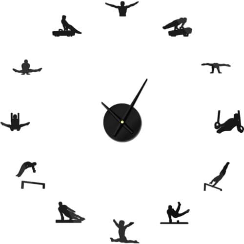 Doing Exerices Gym Sport Big Time Long Hands Clock 3d DIY Acrylic Mirror Stickers Gift For Gymnast Strong Men Free Shipping