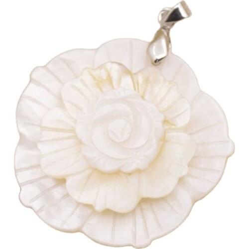 44mm-47mm Shell Flower Pendant Carved Natural White Mother of Pearl