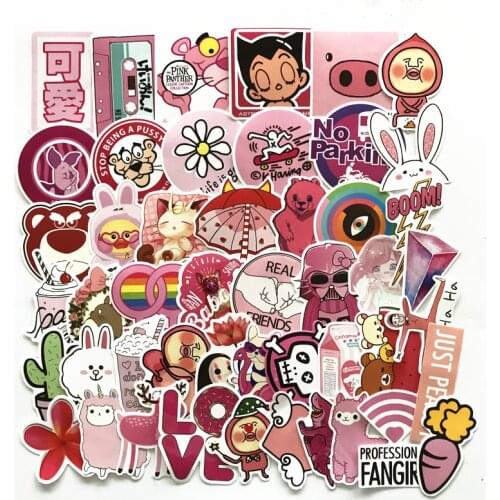 50Pcs/Lot 2021 anime Pink girl Stickers For Car Laptop PVC Backpack Home Decal waterproof Skateboard Pad Bicycle