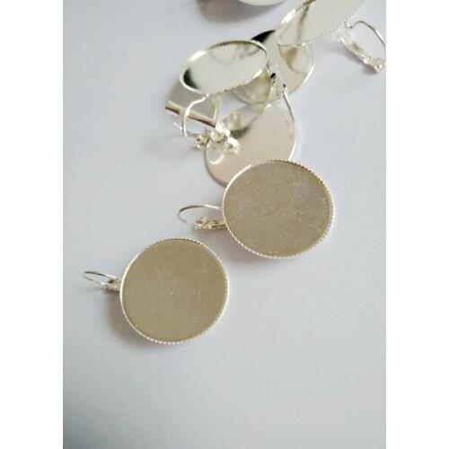 500pcs Fit 16mm Cameo Glass Cabochon Silver Plated Bezel French Lever Blank Back Earring Base For DIY Jewellry Findings CFS150