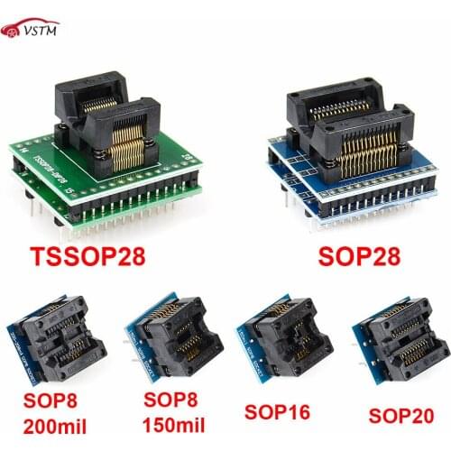 6PCS Adapters Socket Kit SOP28+SOP20+SOP16+SOP8150mil/200mil+TSSOP48 Adapter for TL866CS TL866A TL866Il PLUS RT809H Programmer