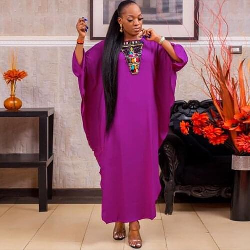 African Dresses For Women Dashiki Batwing Sleeve Solid Femme Robe Colorful Beading Loose Party Maxi Dress 2021