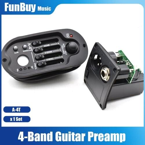Acoustic Guitar Pickup A-4T 4 Band Equalizer System Folk Guitar Preamp Piezo Pickup with LCD Screen Tuner Black