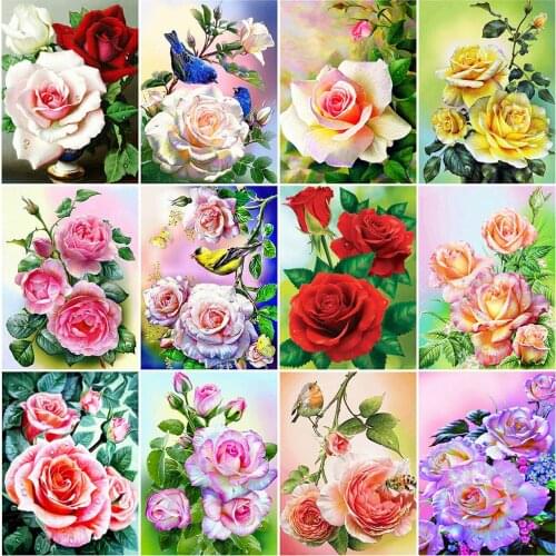 5D DIY Diamond Painting Round Drill Flowers Cross Stitch Kit Diamond Embroidery Peony Rhinestone Art Home Decor