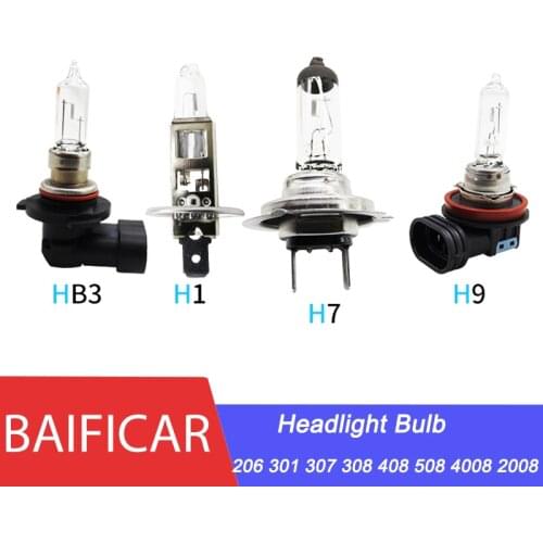 Baificar Brand New Genuine Headlight Headlamp High Low Beam Bulbs HB3 H1 H7 H9 For Peugeot 206 301 307 308 408 508 4008 2008