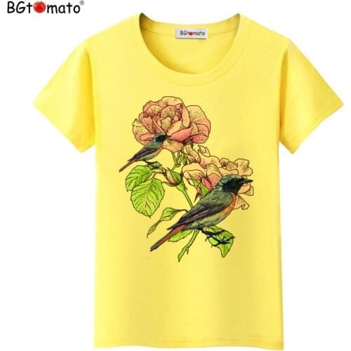 BGtomato Beautiful flowers t-shirts Hot sale brand new tops short sleeve solid color casual shirts women beautiful tees