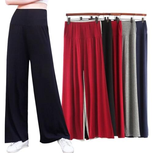 Modal Casual Loose Wide Leg Pants Women Solid Summer High Waist Pants Plus Size Cotton Long Elastic Trousers For Female