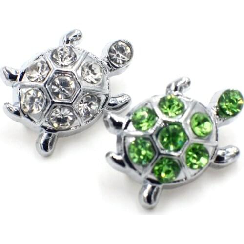 8mm Crystal Tortoise Turtle Slide Charms Flat Hole Metal Beads Keeper Fit 8mm Stainless Steel Mesh Bracelets DIY Jewelry Making