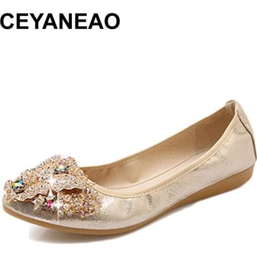 CEYANEAOWomen BallerinaFlats Slipon Rhinestone Women Flats Shoes Casual Ladies Loafers Boat Shoes Egg roll plus sizedropshipping