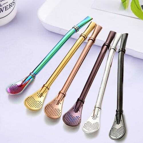 Spoon Tea Filter Mate Tea Straws Stainless Steel Drinking Straw Bombilla Gourd Reusable Tea Tool Washable Bar Accessories Filter