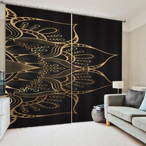 3D Curtain Printing Blockout Polyester black blackout gold louts curtains Decoration curtains