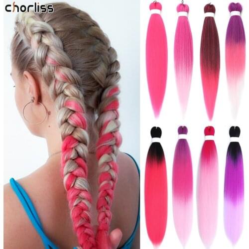 Long Synthetic Hair Braids Kanekalon Ombre Black Pink Crochet Braiding Box Braid Hair 24 Inch Braiding Hair Extension for Woman