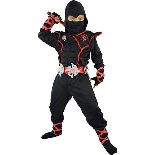 7PCS/SET Black Warrior Cosplay Costumes Set for Kids Child Anime Halloween Wear Ninja Soldier Boys Cos Clothes with Arms