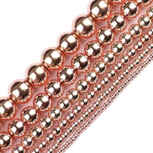 JHNBY Rose Gold Round Hematite beads Natural Stone 2/3/4/6/8/10mm Loose bead Jewelry bracelets&necklace handmade DIY Accessories