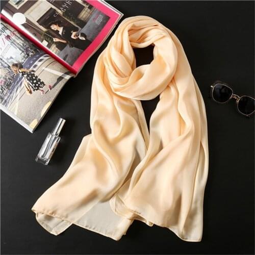 LaMaxPa 2018 New Fashion Real 100% Women Silk Scarf Solid Soft Luxury Brand Long Shawls and Wraps Beach Female High Quality
