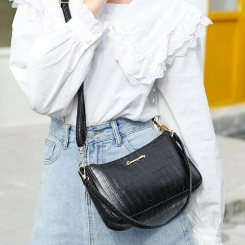 2021 Summer One-Shoulder Messenger Bag Womens Fashion All-Match Underarm Bag Soft PU Crocodile Pattern Square Handbag