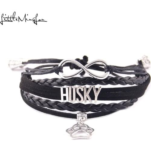 Little MingLou Husky bracelet infinity pet paw charm leather adjustable strap tassels men bracelets & bangles for women jewelry