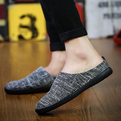 One-legged linen shoes, mens casual half-drag beach shoes for four seasons