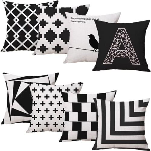 NEW Black And White linen Cushion Cover Geometric Home Decorative Pillows Cover for Sofa Car Cojines