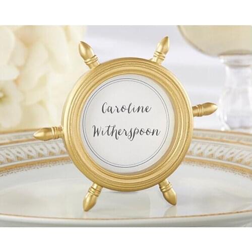 Wholesale 200PCS/lot Nautical Theme Gold Ship Wheel Photo Frame Place Card Holder Wedding Favors Souvenir Gifts FREE SHIPPING