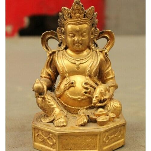 Wholesale factory Folk Chinese Bronze 24K Gold Buddhism Vajra Wealth Yellow Jambhala Buddha Statue AE1024 AB1025
