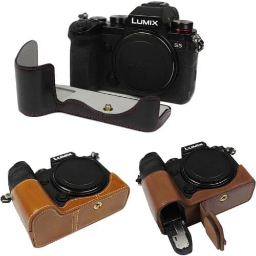 Portable PU Leather camera half case For Panasonic S5 DC-S5GK-K Half Body Set Cover shell With Bottom Battery Opening