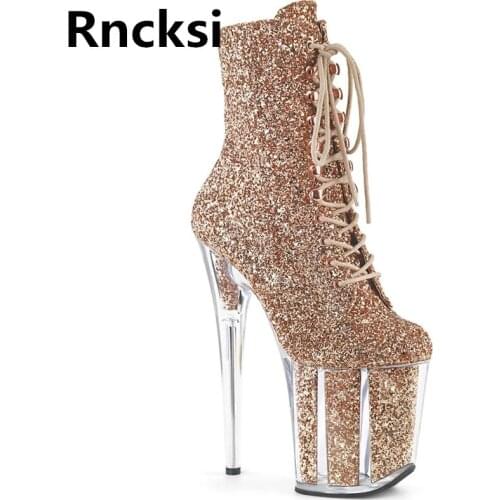 Rncksi New Lace Up Women Close Toe 20cm High Heels Lady Party Boots High Heels Boots Pole Dancing Sexy High Ankle Boots Shoes