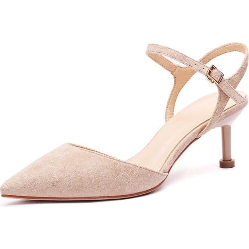 Women Sandals Women High Heels Sandals Summer Shoes women sandals Flock Buckle Strap 6CM Thin High Heels Pointed Toe Shallow