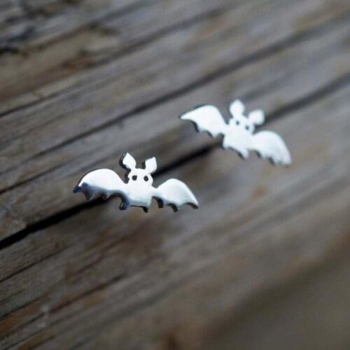 Novelty Halloween Series Petite Animal Pet Bat S925 Silver women Engagement Stud Earrings