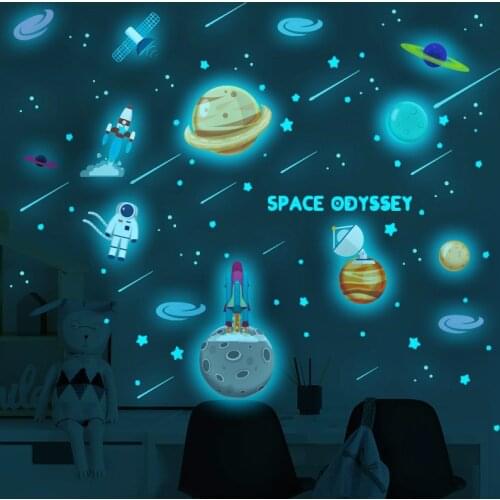 Blue Luminous Universe Planet Wall Stickers for Kids Room Creative Pvc Vinyl Home Decor for Boys Gift Glow In The Dark Stickers