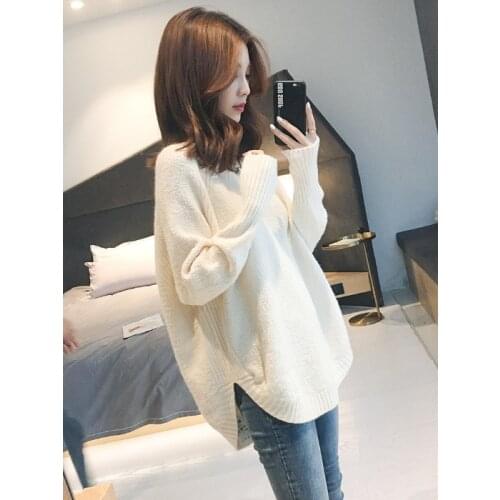 Lazy Wind Loose A Fairy Real Women Sweater V Lead Casual Loose Warm Comfortable Round Neck Long Sleeve Female Top