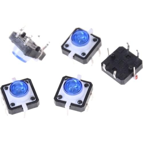 5pcs/lot 4PIN SMT Tactile Push Button Switch LED Micro Switch Reset Switch Momentary Tact LED 12X12X7.3mm Switch Accessories