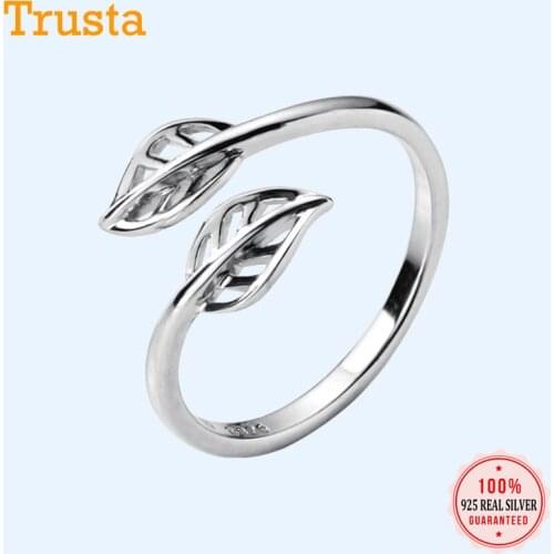 Trustdavis 100% 925 Sterling Silver Women Leaf Ring Adjustable Fine Jewelry Pure Silver Rings Women Wedding Party Gift DS1466