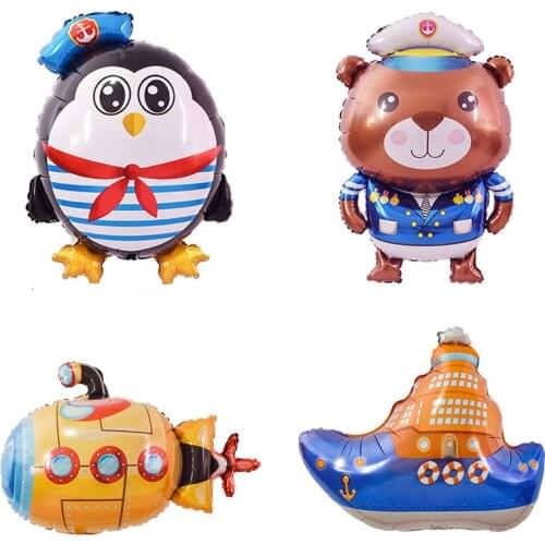 Cartoon Yacht Balloons Ship Submarine Globos Captain Harry Bear Aluminum Foil Balloon Baby Shower Party Decoration Accessories