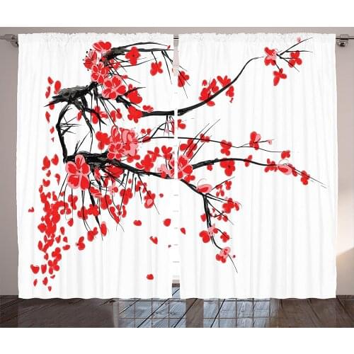 Japanese Cherry Blossoms Window Curtain Christmas Home Decor Curtains for Living Room Bedroom Kitchen Curtain Panel