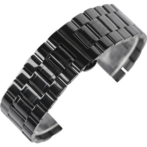 YISUYA High Quality Butterfly Buckle Watch Band Mens Black Wrist Band Strap 18/ 19/ 20 mm Stainless Steel Replacement