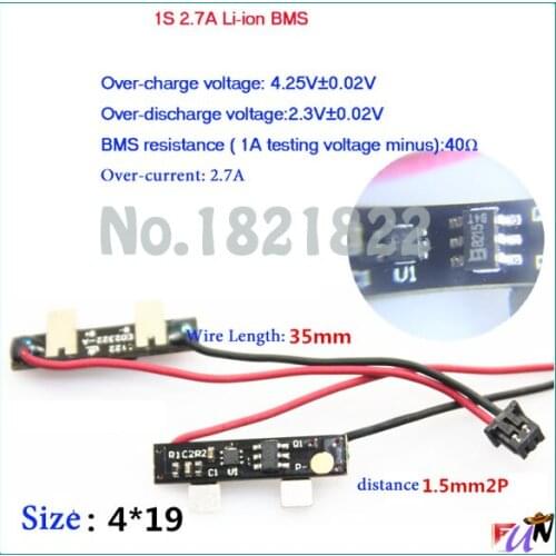 4PCS/a lot 1S 3.7V 2.7A li-ion BMS PCM battery protection board pcm for 18650 lithium ion li battery
