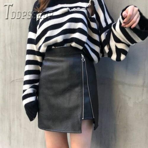 2019 Autumn Winter New Pu Leather Women Skirt Irregular High Waist A Line Female Skirts