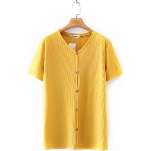 Plus size golden pink black cream color women Tshirts 2021 Summer V-Neck ladies tees female t shirt short sleeve t-shirts top