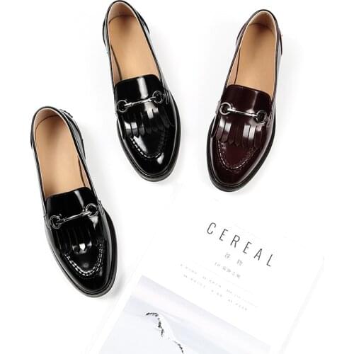 MORDOAN Genuine Cow Leather Loafers For Women Shoes Soft Penny Shoes Oxford Shoes Women Retro Tassel Shoes Big Size 44-45