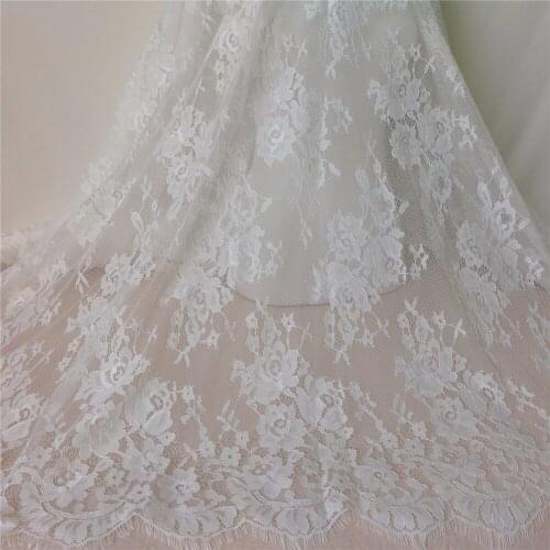 3M/ Lot Eyelash Lace Fabric 140cm DIY Decorative Vintage Soft White Nylon Tulle Lace Trim Wedding Dress Fabric Free Ship