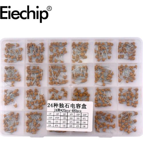 480pcs Monolithic Ceramic Capacitor assortment Kit 10pF-10uF Monolithic Capacitor set 0.1uF 0.22uF 0.47uF 2.2uF 4.7uF Capacitor