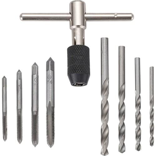 High Quality 9Pcs T-handle Reversible Single Tap Wrench Set Tapping Threading Tool M3-M6 Screwdriver Tap Holder Hand Tool