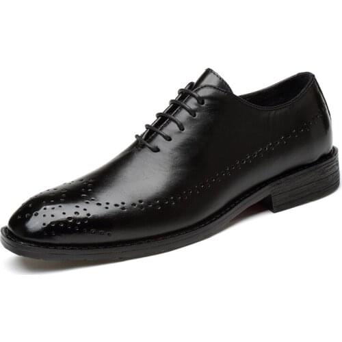 Mens Genuine Leather Luxury Brand Brogue Shoes Square Toe Lace-up Elegant Big Size Formal Business Wedding Groom Oxfords Shoes